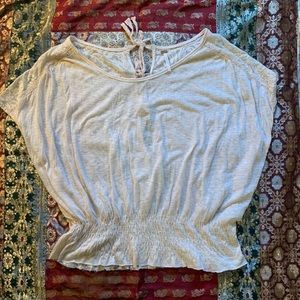🔥FREE PEOPLE Crinkle Jersey Lace Back Top Size S EUC